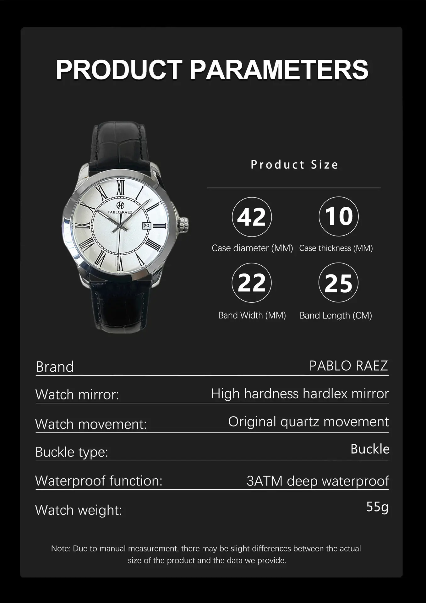 Men's Quartz Watch with Roman Dial & Black Strap — feature 20