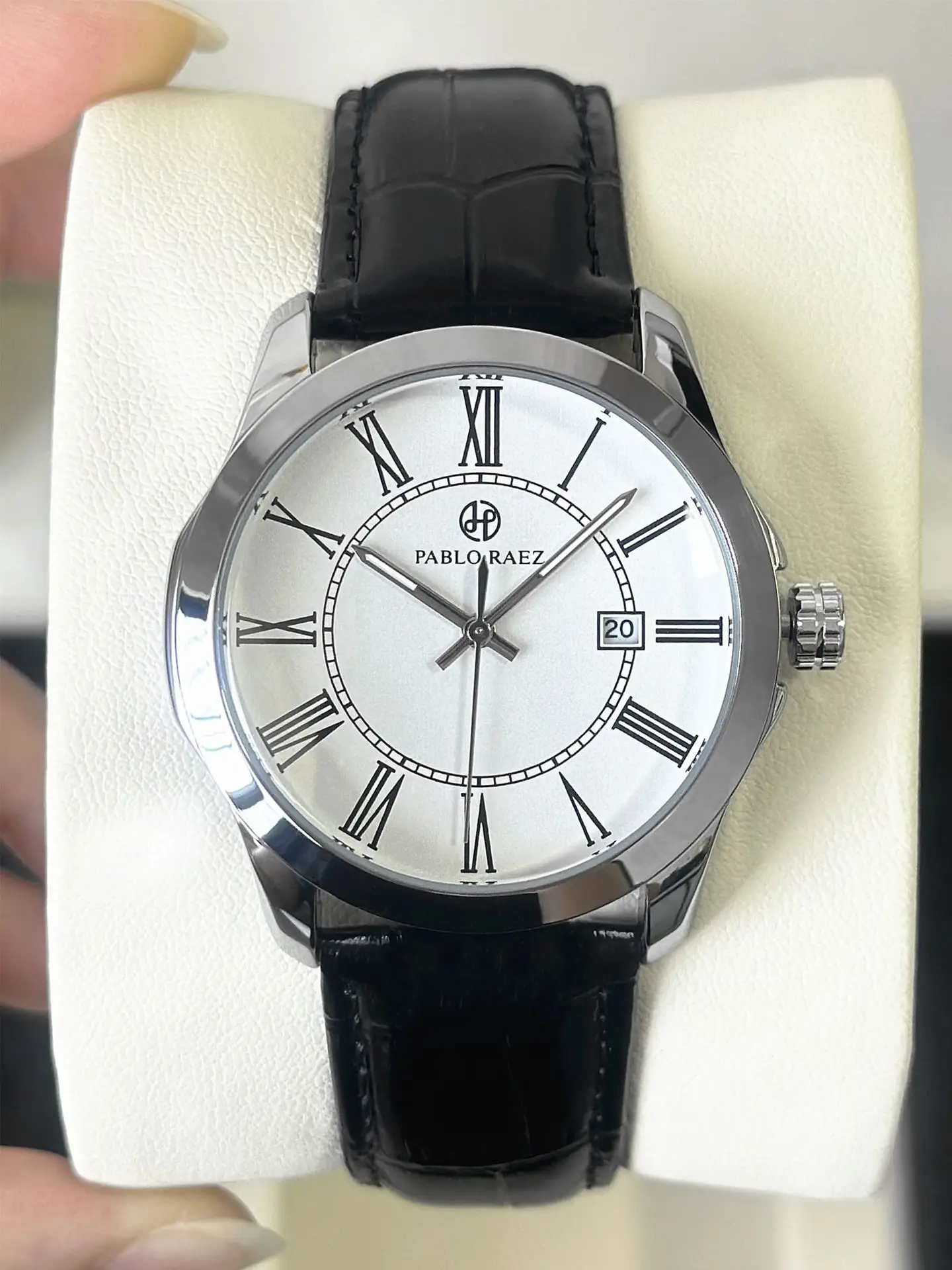 Men's Quartz Watch with Roman Dial & Black Strap — feature 7