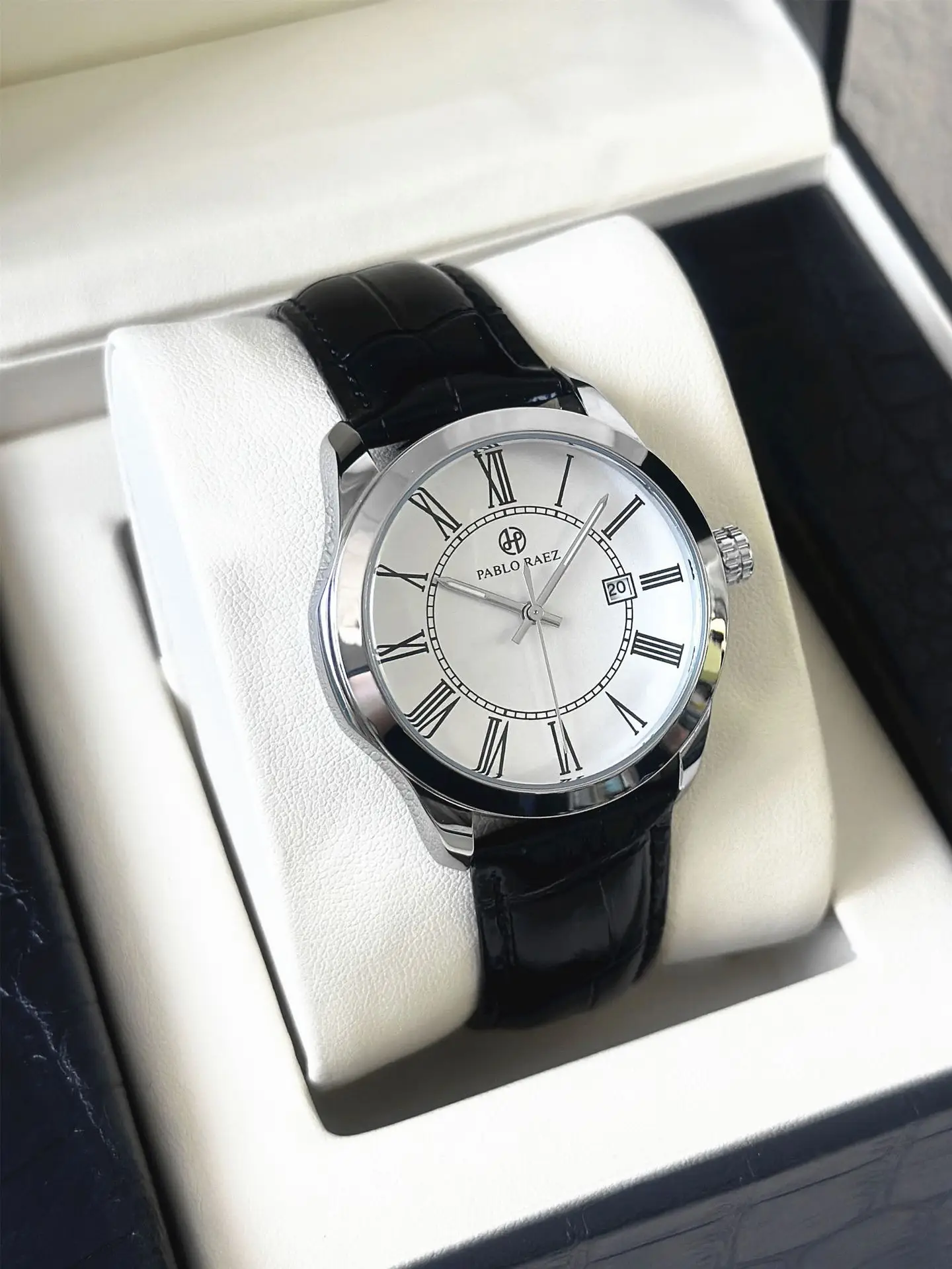 Men's Quartz Watch with Roman Dial & Black Strap — feature 9