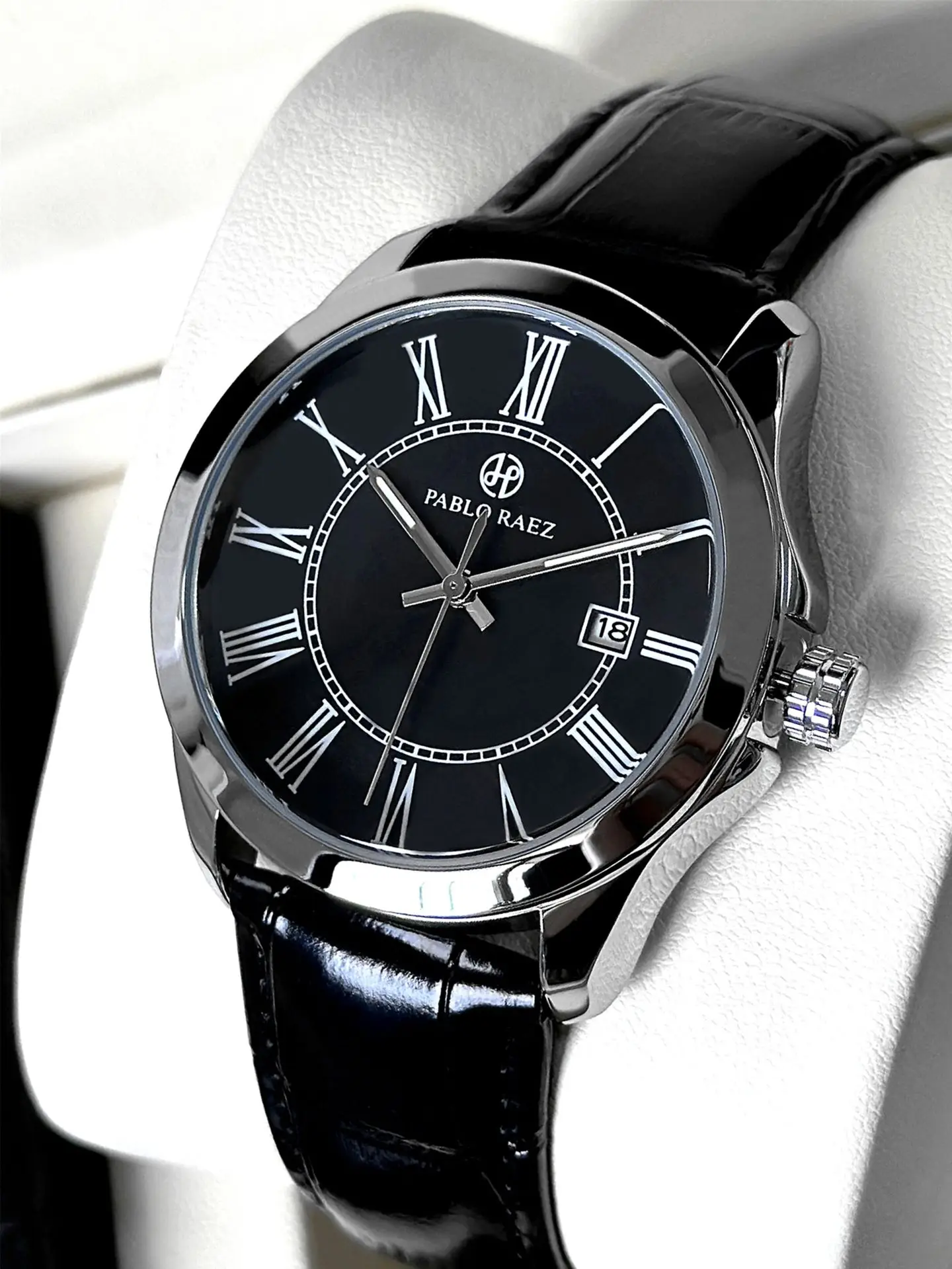 Men's Quartz Watch with Roman Dial & Black Strap - Image 2