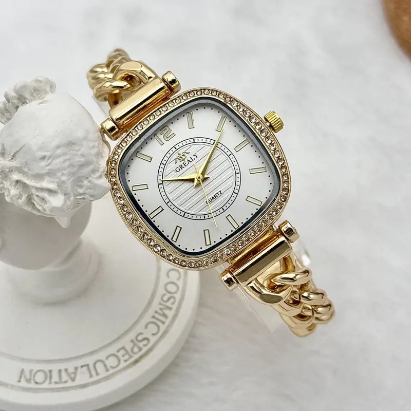 Gold Square Watch for Women with Crystal Band - Image 3