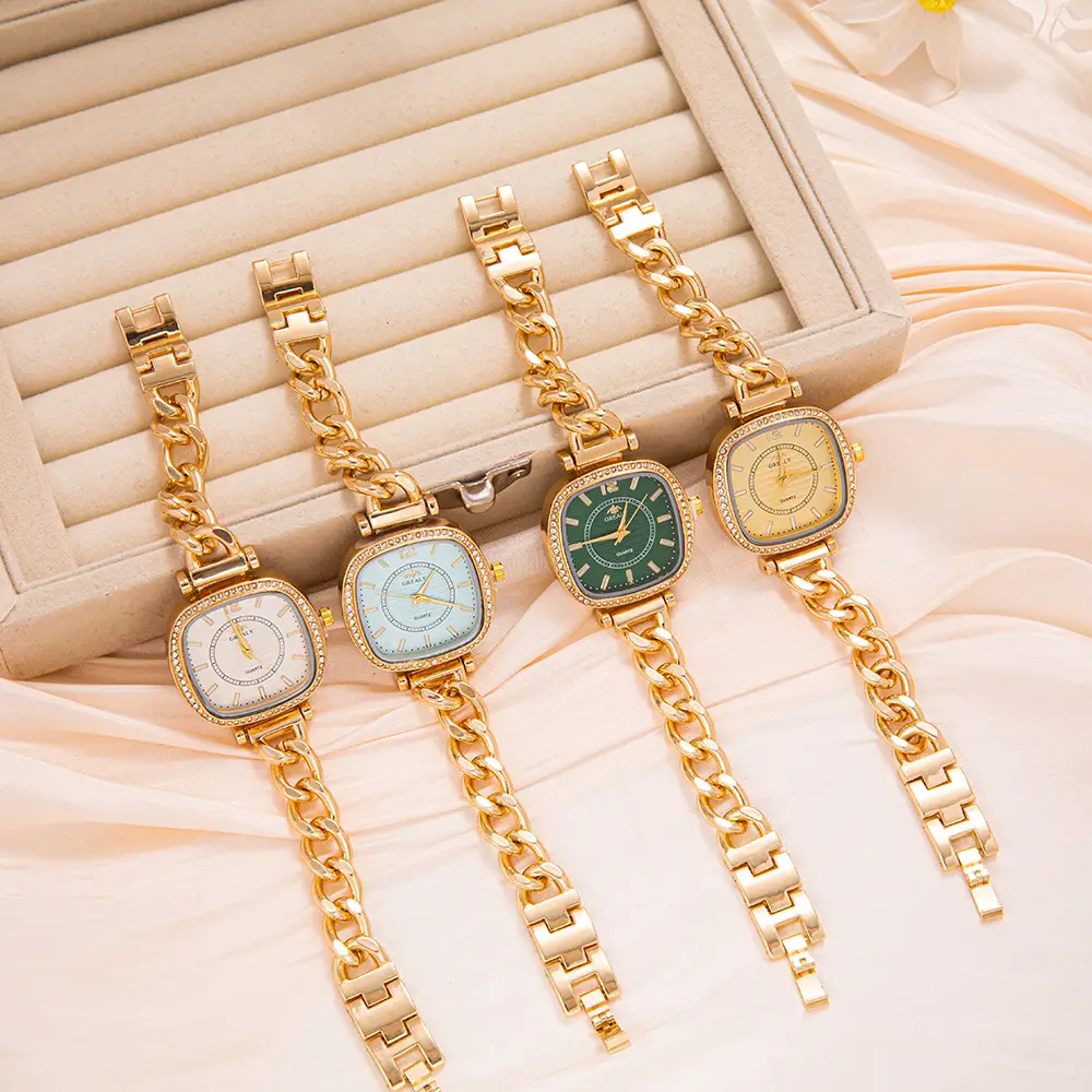 Gold Square Watch for Women with Crystal Band — feature 3