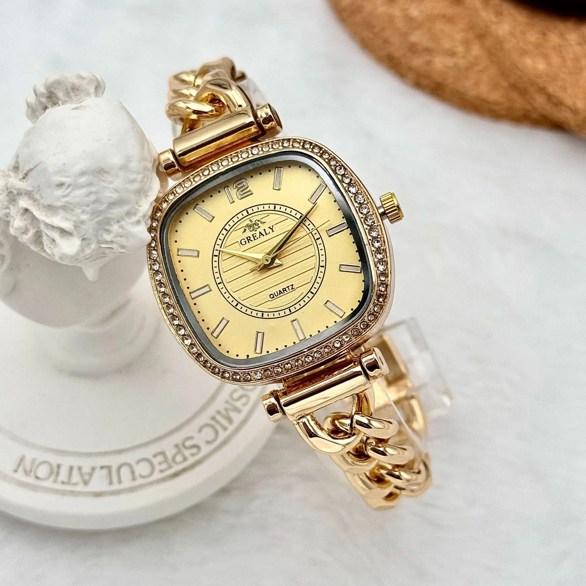 Gold Square Watch for Women with Crystal Band — feature 4