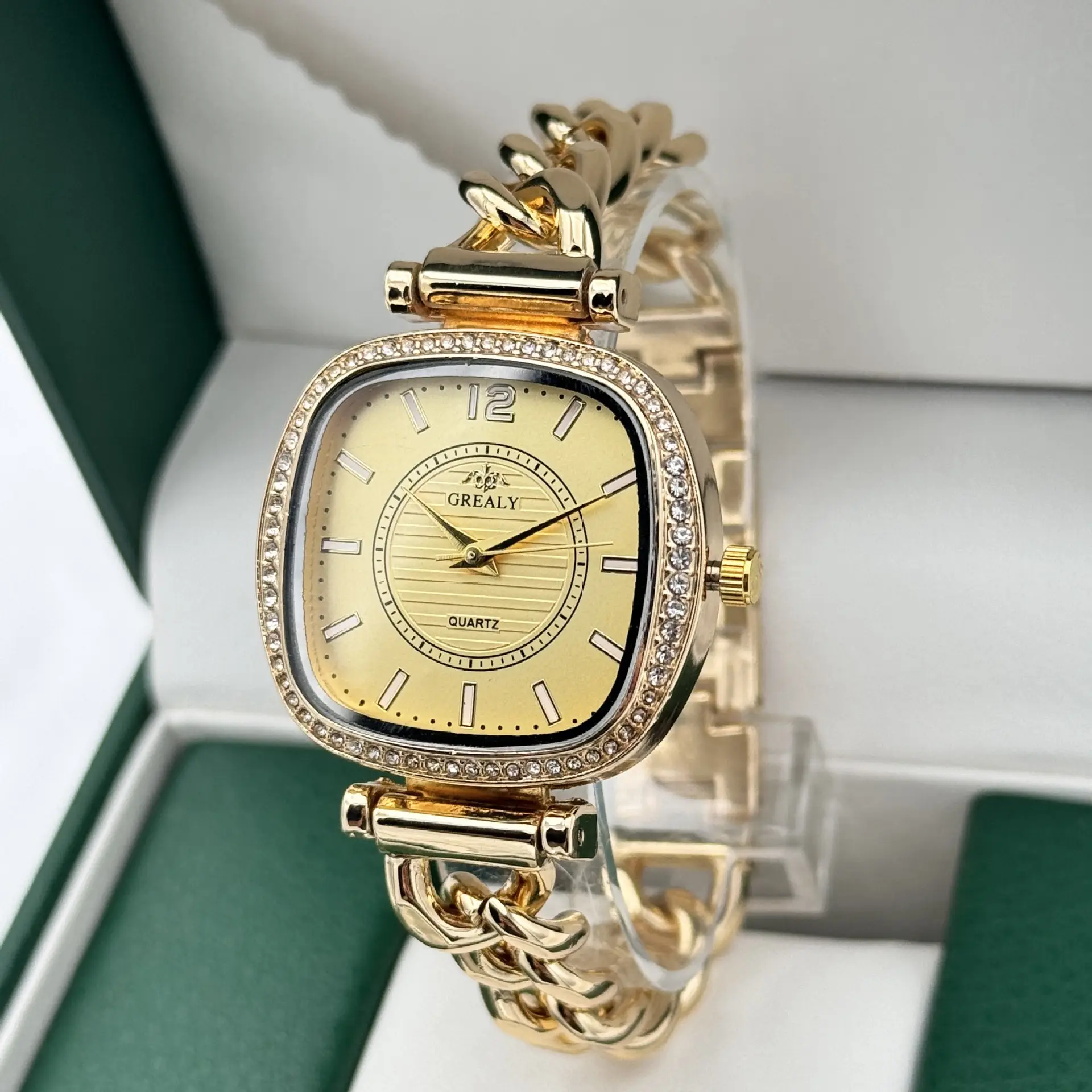 Gold Square Watch for Women with Crystal Band — feature 5