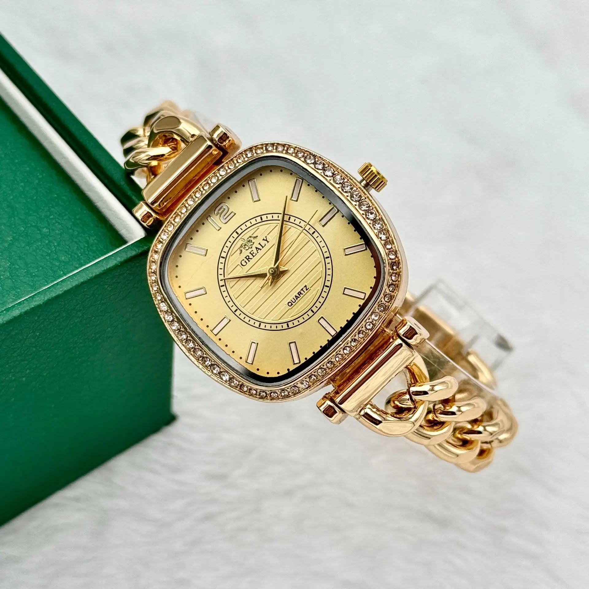 Gold Square Watch for Women with Crystal Band — feature 6