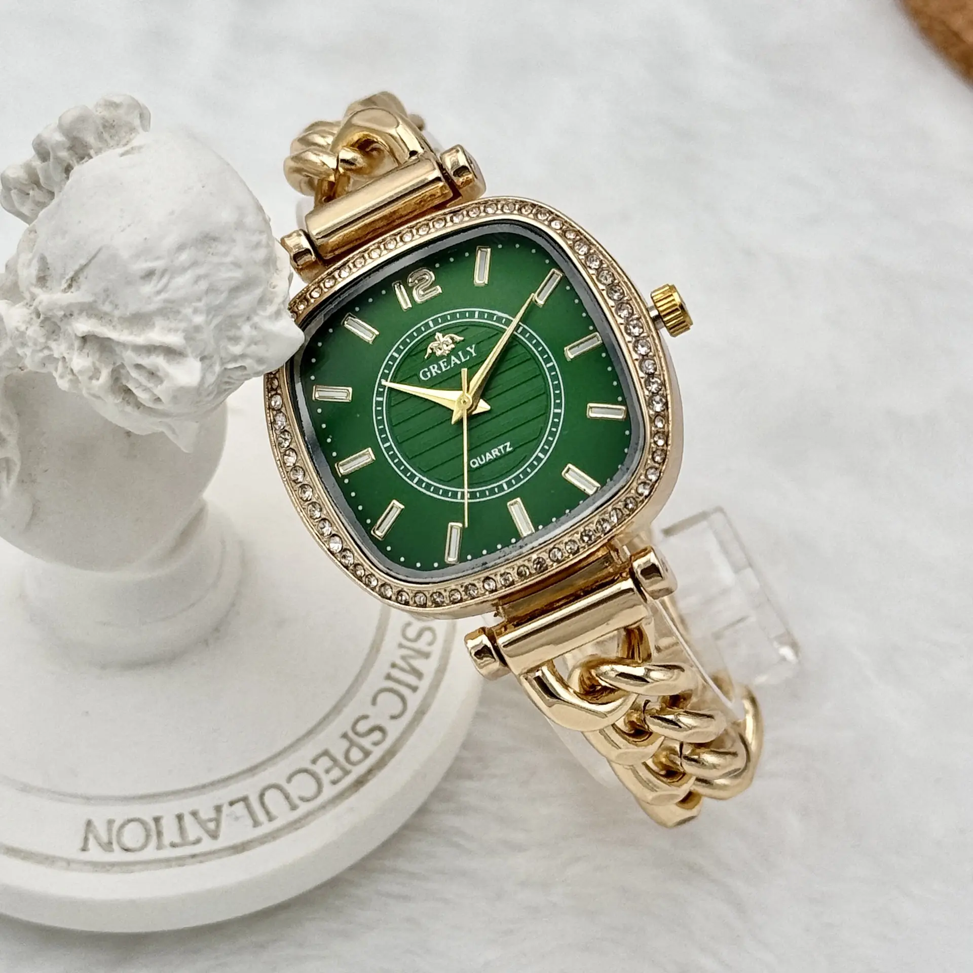 Gold Square Watch for Women with Crystal Band — feature 7