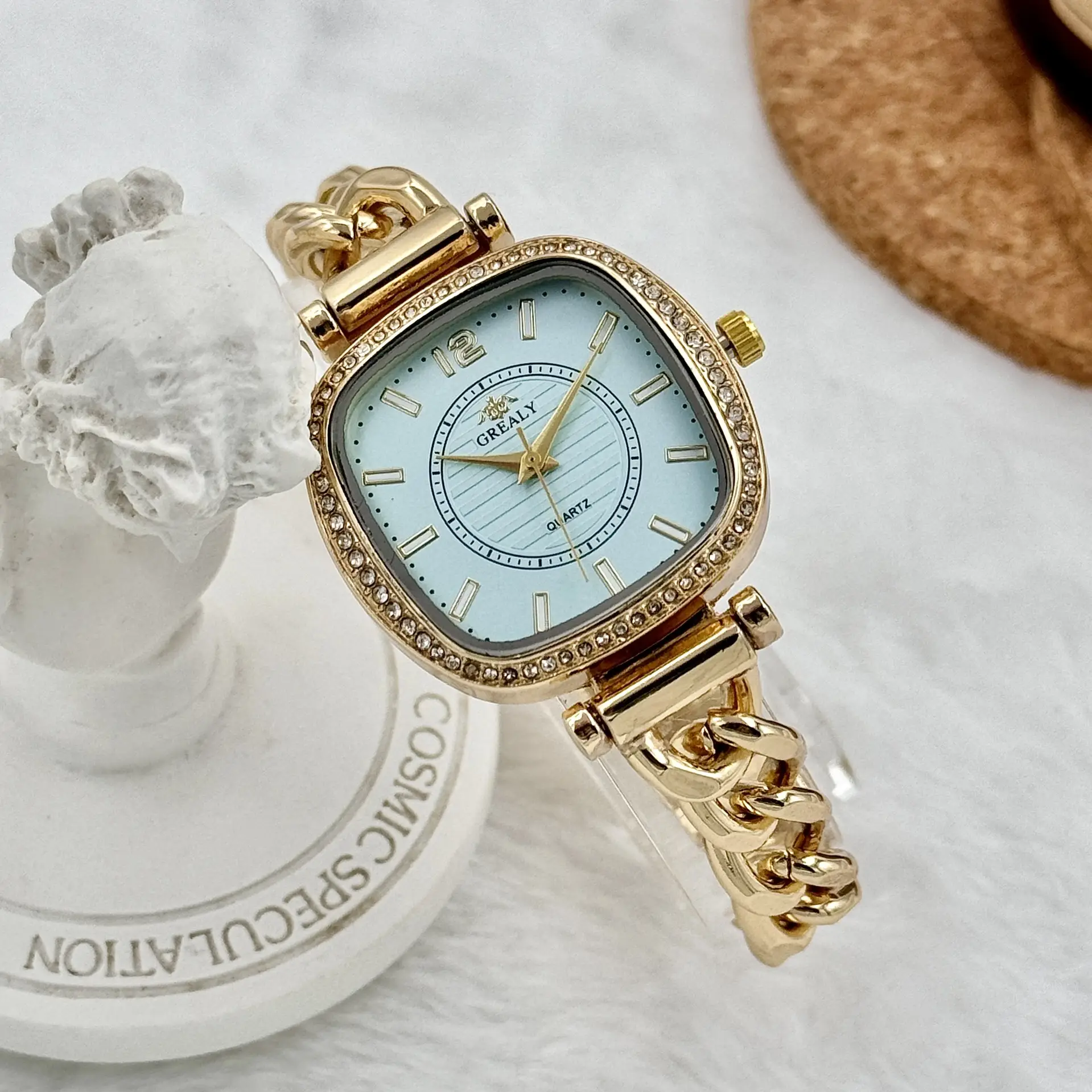 Gold Square Watch for Women with Crystal Band — feature 9