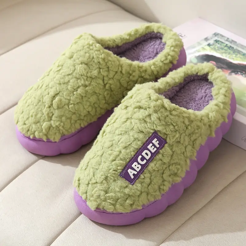 Poop-feeling Autumn and Winter Cotton Slippers Women's Thick Sole Non-slip Soft Sole Mute Home Warm Thickened Wool Slippers Men's Winter
