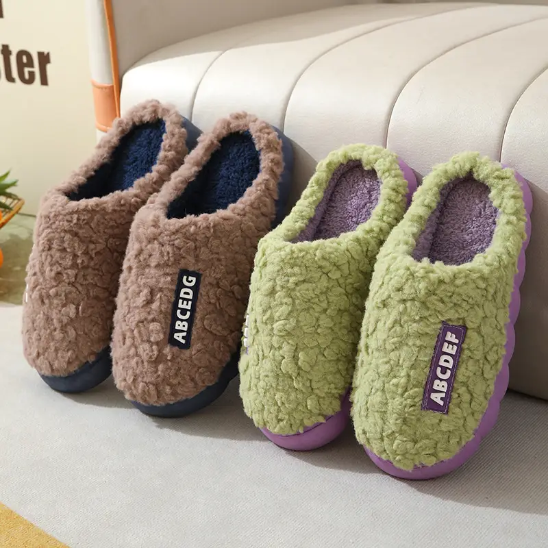 Poop-feeling Autumn and Winter Cotton Slippers Women's Thick Sole Non-slip Soft Sole Mute Home Warm Thickened Wool Slippers Men's Winter — feature 17