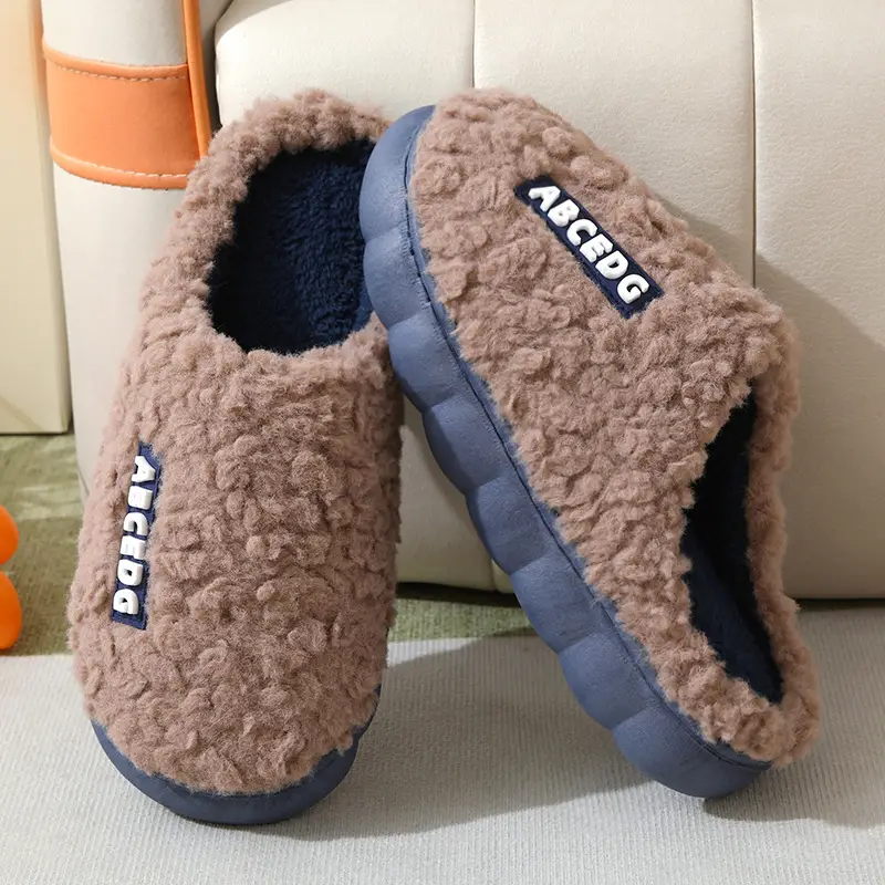 Poop-feeling Autumn and Winter Cotton Slippers Women's Thick Sole Non-slip Soft Sole Mute Home Warm Thickened Wool Slippers Men's Winter — feature 19