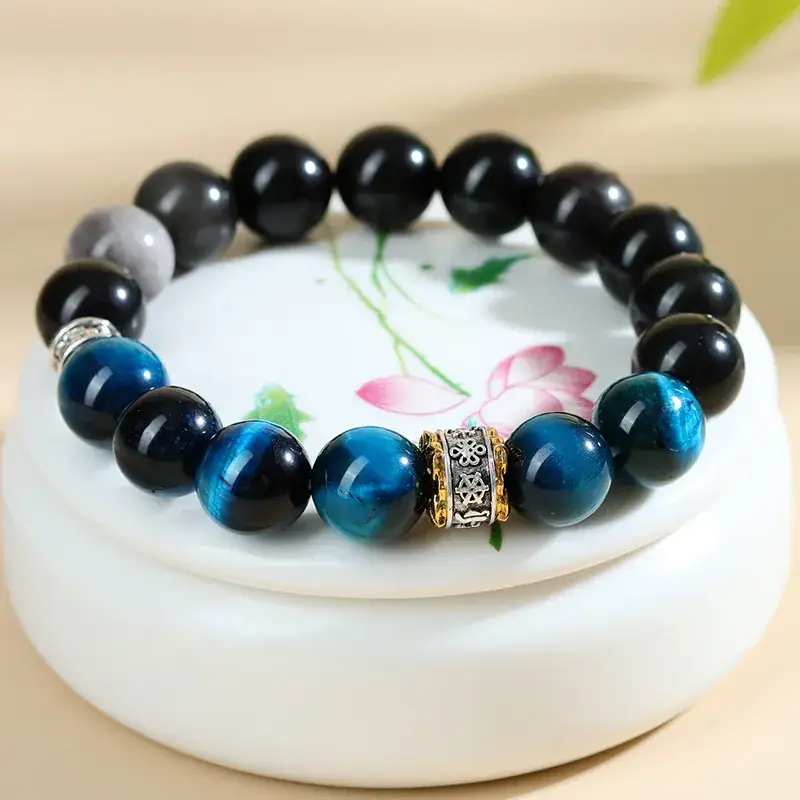 Peacock Blue Tiger Eye Bracelet for Men Women - Image 4