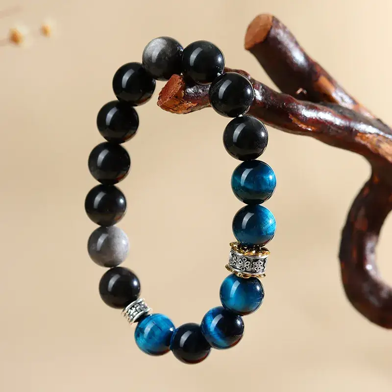 Peacock Blue Tiger Eye Bracelet for Men Women - Image 5