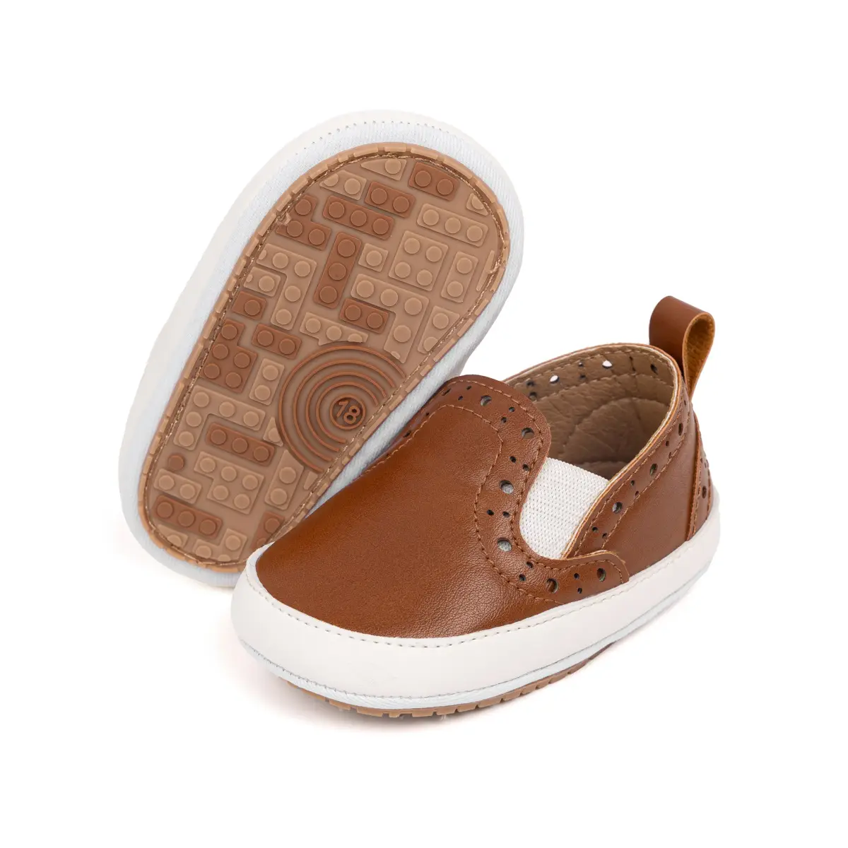 Brown Leather Slip-on Toddler Shoes with White Sole