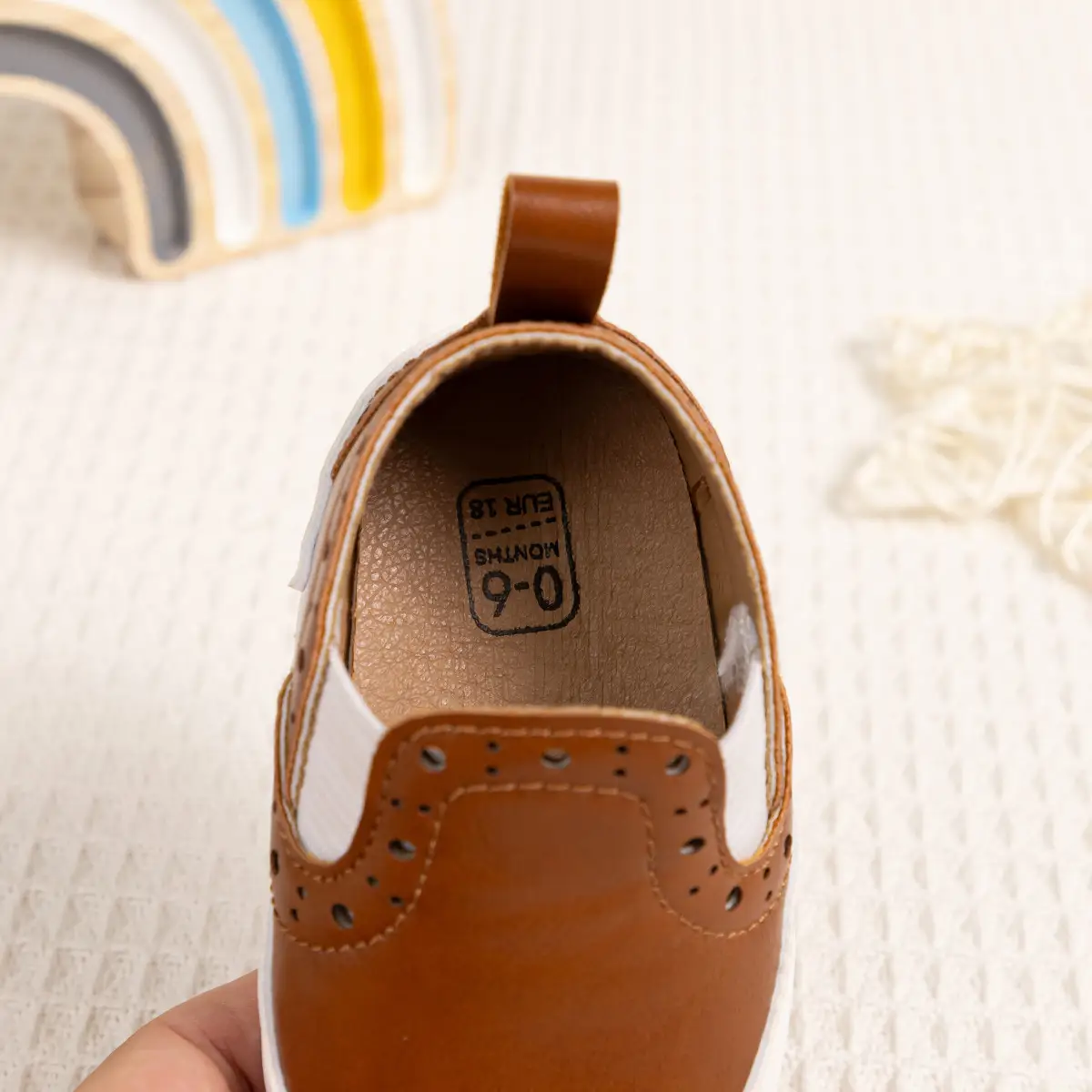 Brown Leather Slip-on Toddler Shoes with White Sole — feature 11