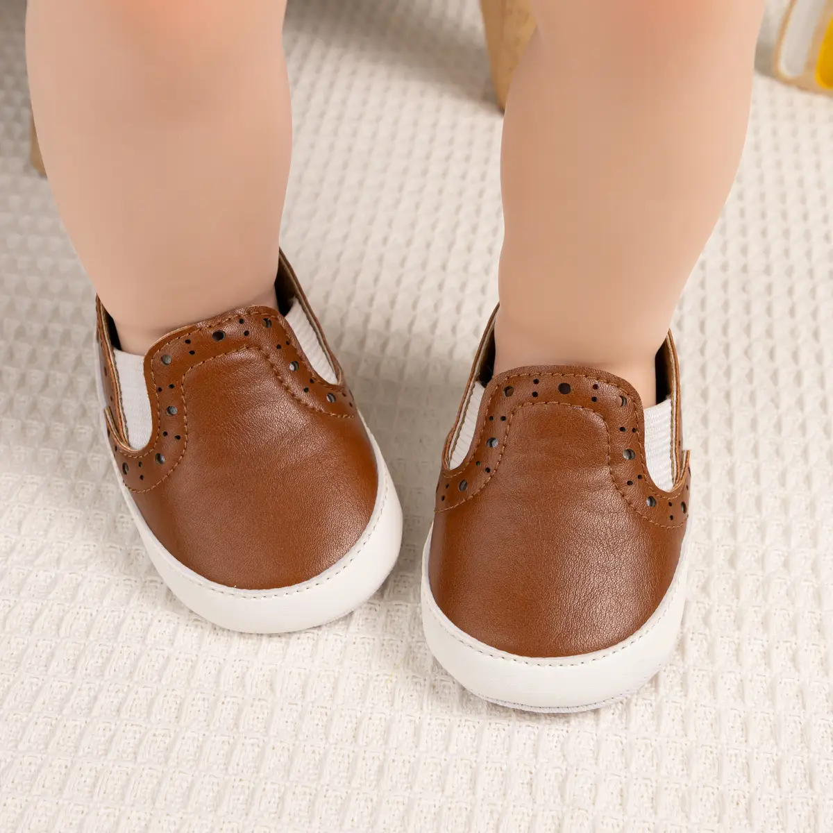 Brown Leather Slip-on Toddler Shoes with White Sole — feature 14
