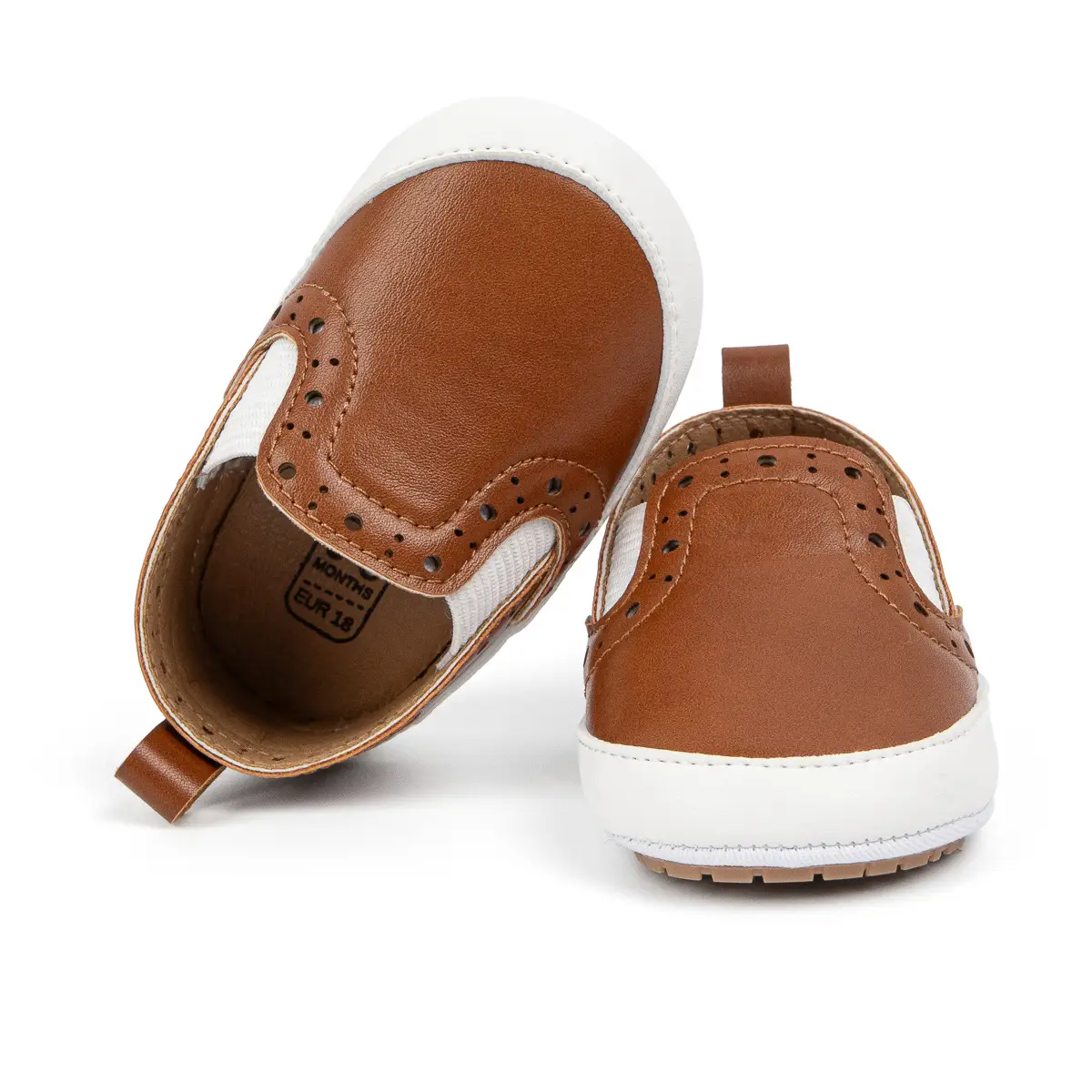 Brown Leather Slip-on Toddler Shoes with White Sole — feature 15
