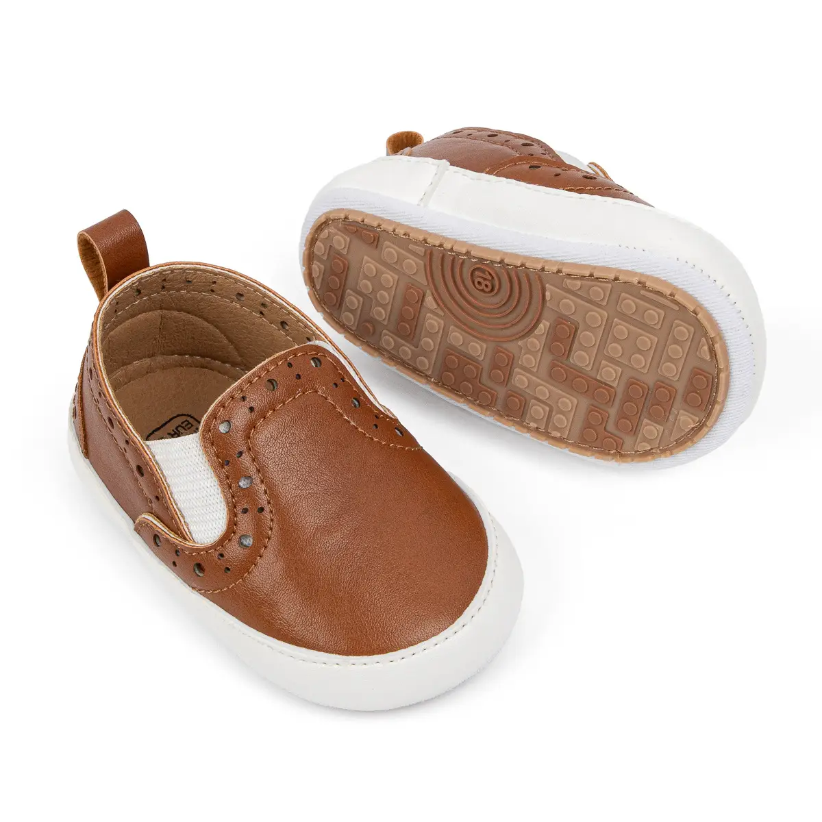 Brown Leather Slip-on Toddler Shoes with White Sole — feature 16