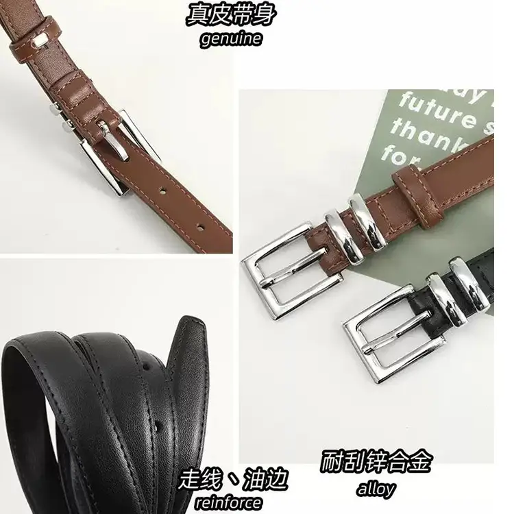 Women Genuine Leather Belt Brown Silver Buckle 2024 - Image 6