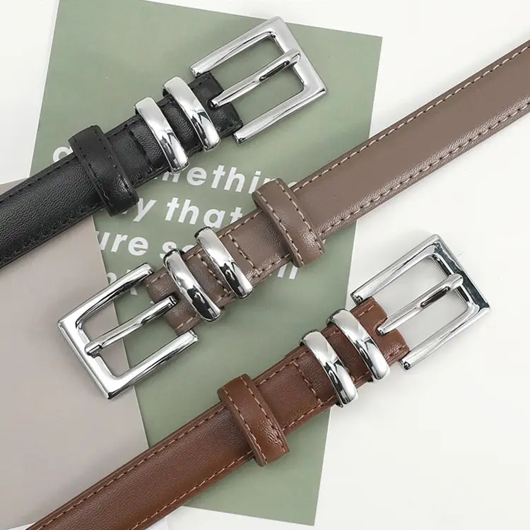 Women Genuine Leather Belt Brown Silver Buckle 2024 - Image 7