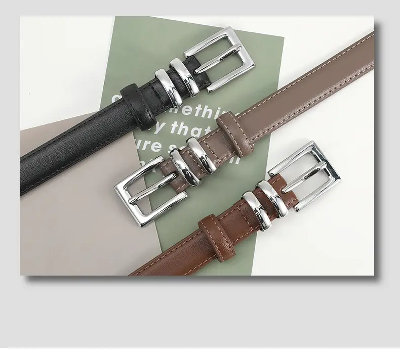 Women Genuine Leather Belt Brown Silver Buckle 2024 — feature 2