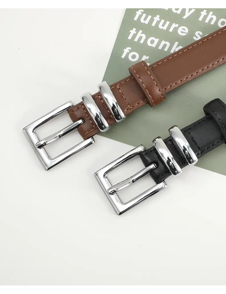 Women Genuine Leather Belt Brown Silver Buckle 2024 — feature 5