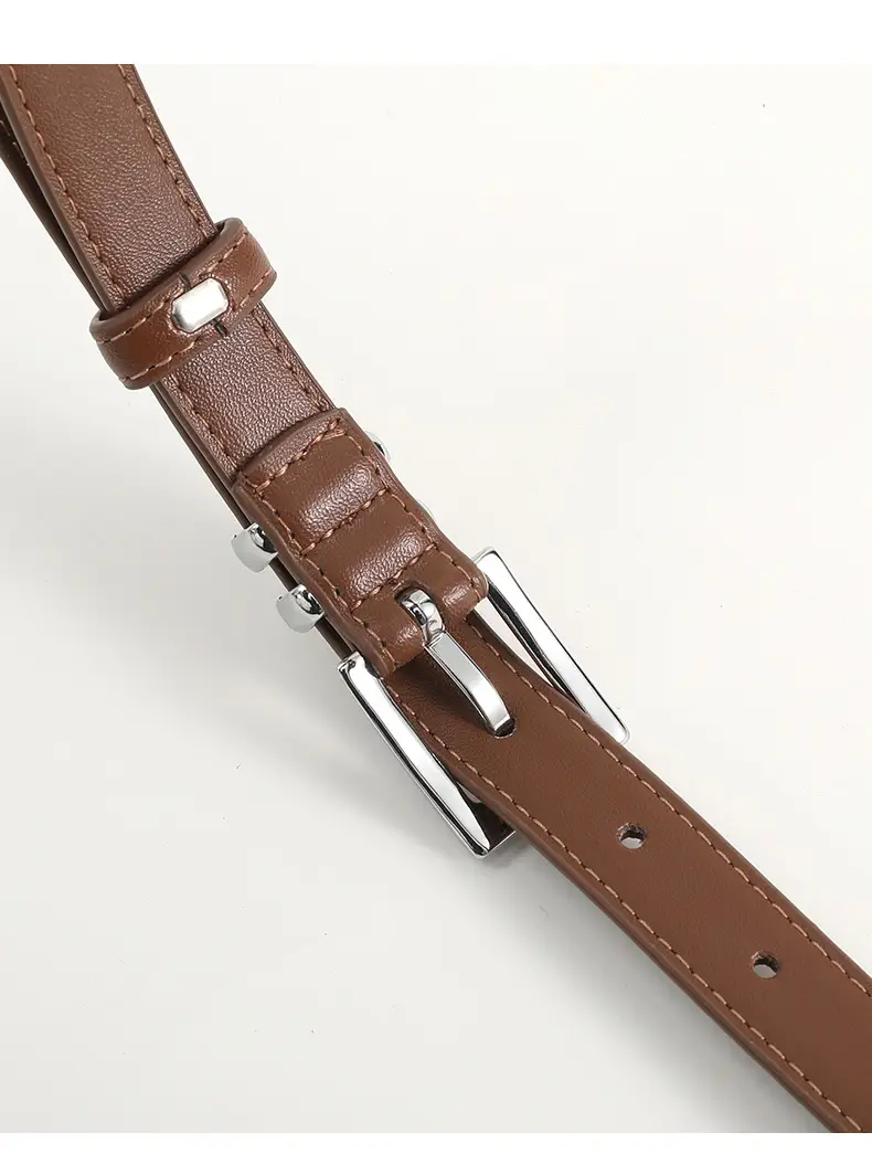 Women Genuine Leather Belt Brown Silver Buckle 2024 — feature 6