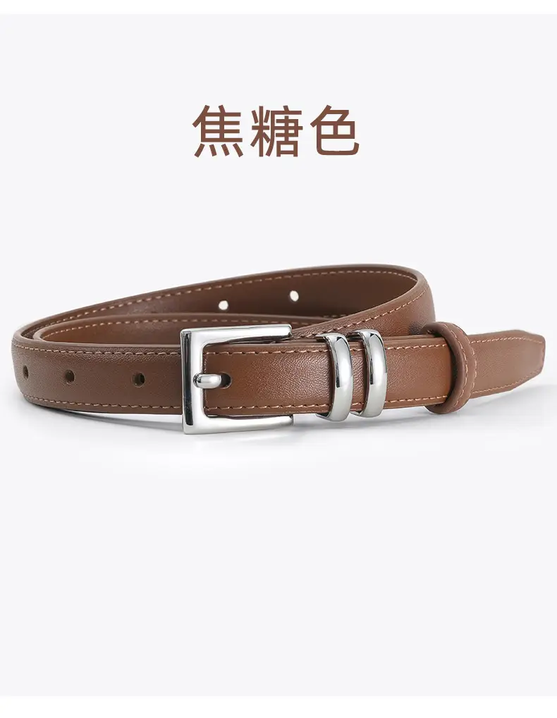 Women Genuine Leather Belt Brown Silver Buckle 2024 — feature 9