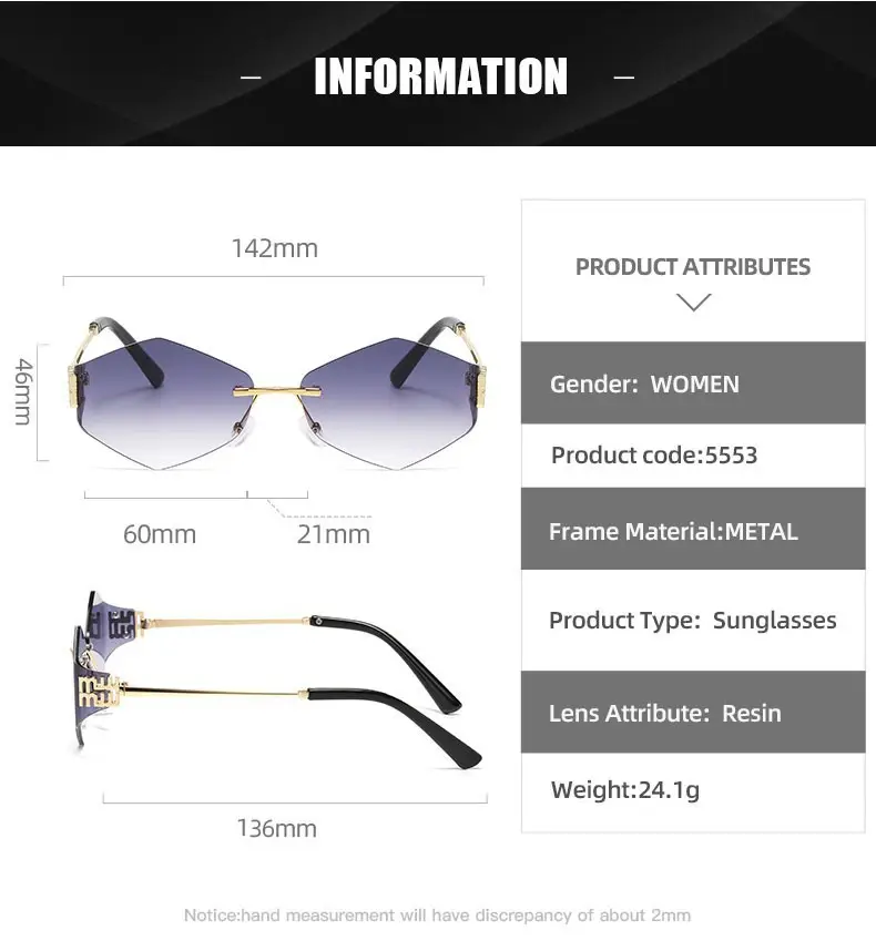 Women's Frameless UV Protection Sunglasses Slimming Design — feature 28