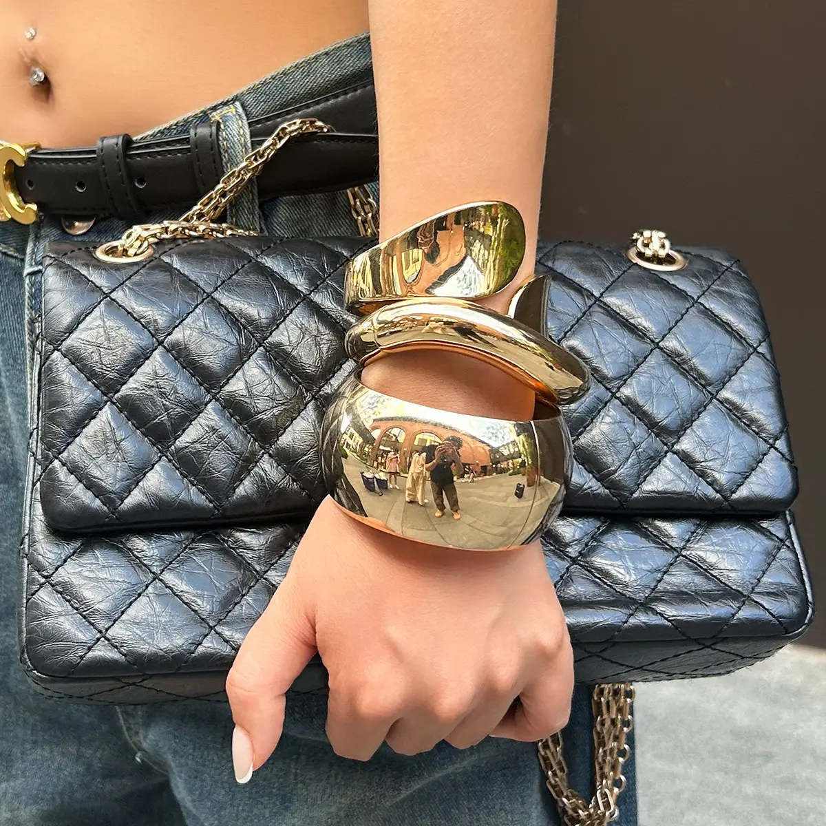 Golden Punk Wide Bracelet for Women - Image 5