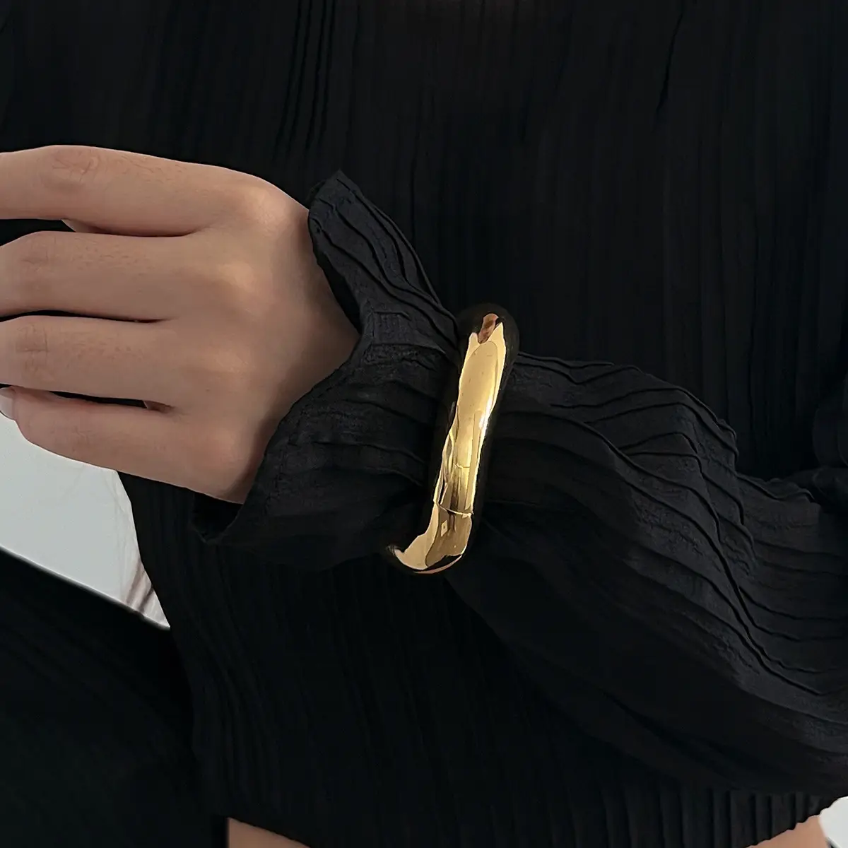 Golden Punk Wide Bracelet for Women - Image 2