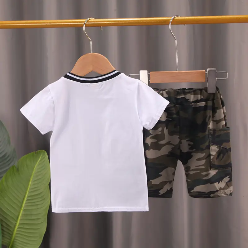 Boys Camo T-Shirt Shorts Set White 0-5Yrs - Image 2