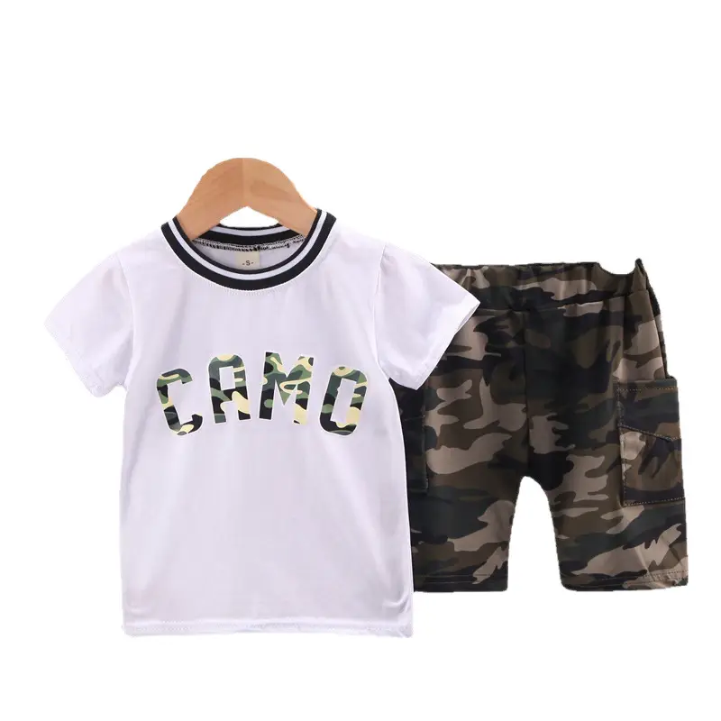 Boys Camo T-Shirt Shorts Set White 0-5Yrs - Image 3