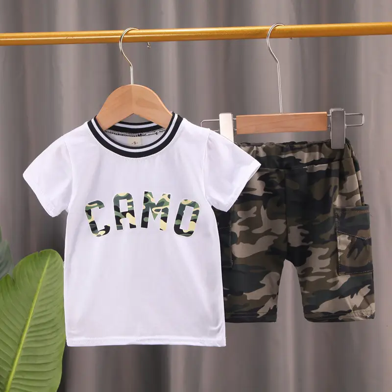 Boys Camo T-Shirt Shorts Set White 0-5Yrs — feature 1