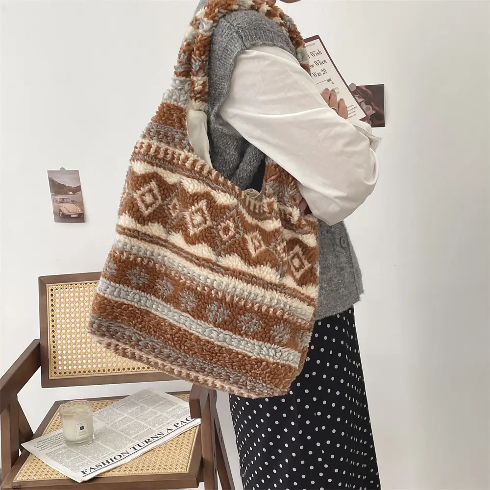 Retro Leopard Print Plush Vest Bag Black White - Image 7