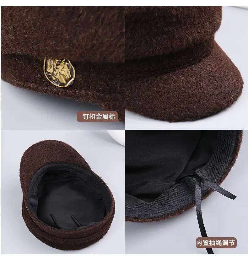 Women Woolen Navy Peaked Cap Autumn Winter 25cm — feature 37