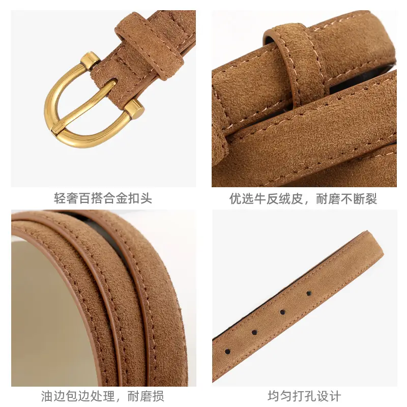 Women's Genuine Leather Belt with Gold Buckle - Image 7