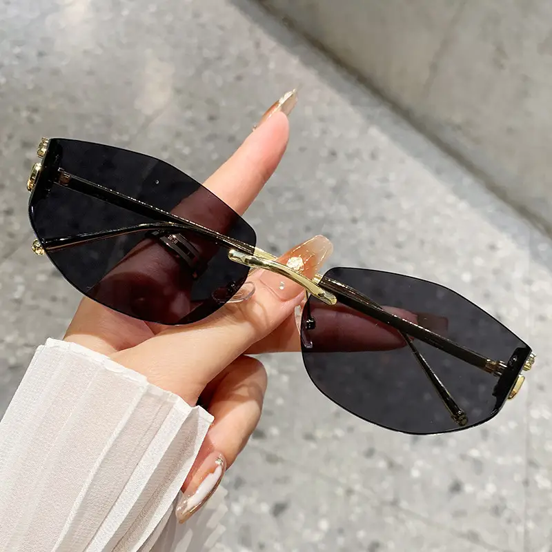 Fashion Cat's Eye Ocean Sunglasses New Leopard Head Metal Trim Cross-Border