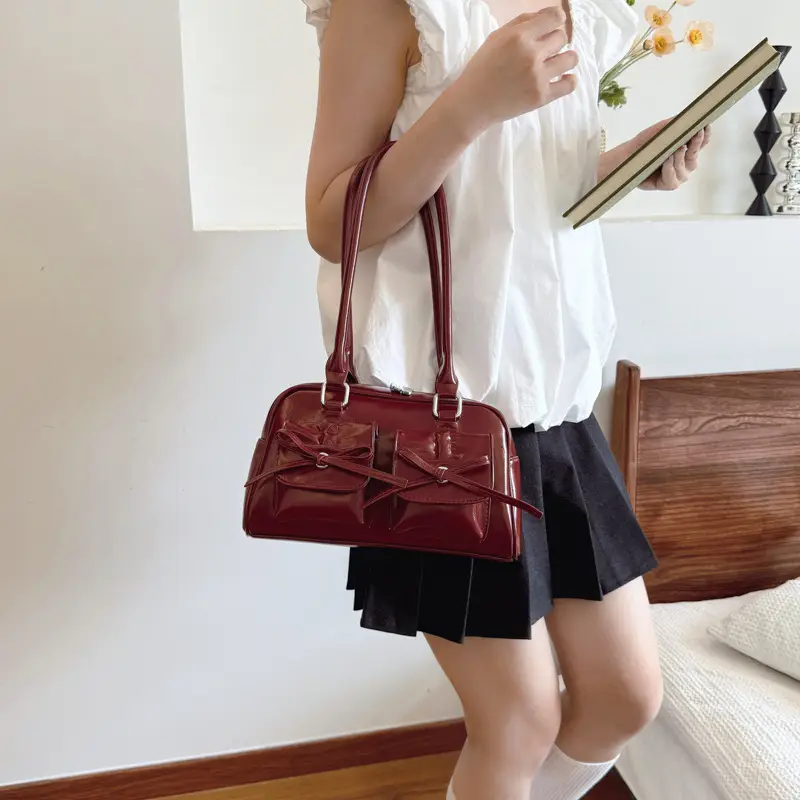 Red Glitter Women's Shoulder Bag with Bow Design - Image 8