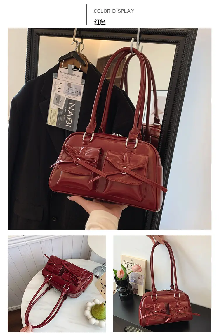 Red Glitter Women's Shoulder Bag with Bow Design — feature 11