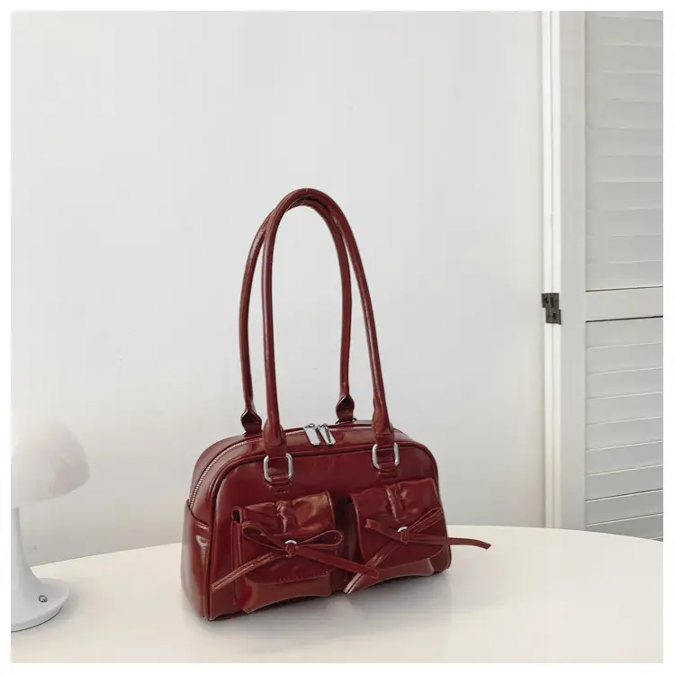 Red Glitter Women's Shoulder Bag with Bow Design — feature 24