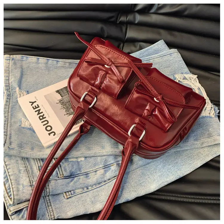 Red Glitter Women's Shoulder Bag with Bow Design — feature 26