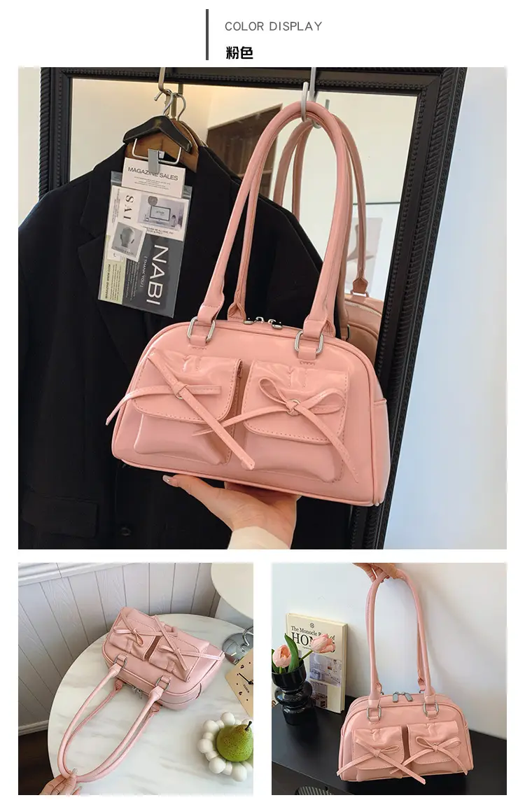 Red Glitter Women's Shoulder Bag with Bow Design — feature 4