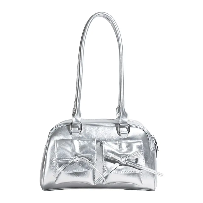 Red Glitter Women's Shoulder Bag with Bow Design - Image 3