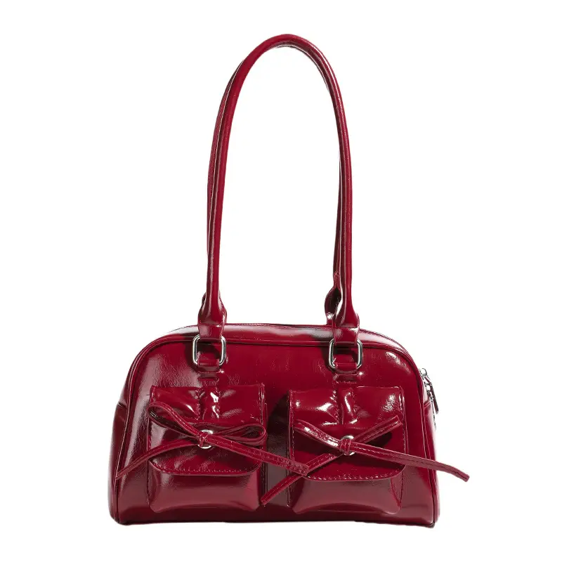 Red Glitter Women's Shoulder Bag with Bow Design - Image 4