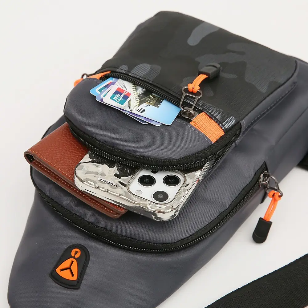 Men's Black Oxford Crossbody Bag with Mesh Pocket - Image 5