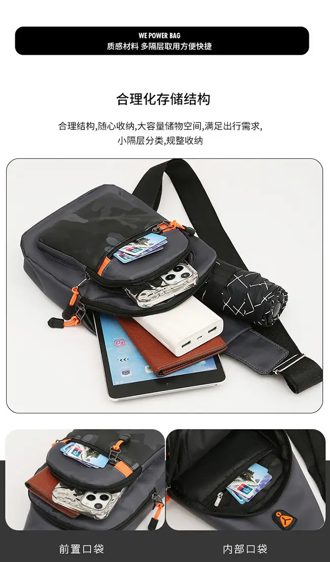 Men's Black Oxford Crossbody Bag with Mesh Pocket — feature 9