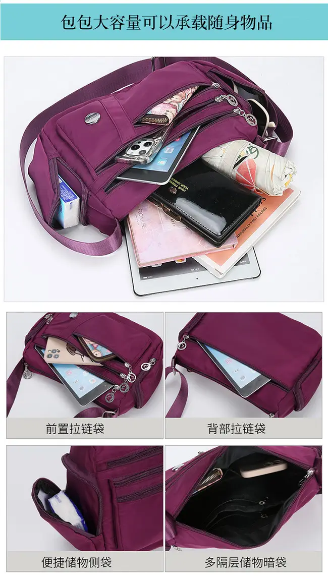 Purple Crossbody Bag Women Large Capacity Canvas Shoulder Waterproof Nylon Oxford Cloth Middle-aged Mother's Bag Casual Backpack Cloth Bag — feature 11