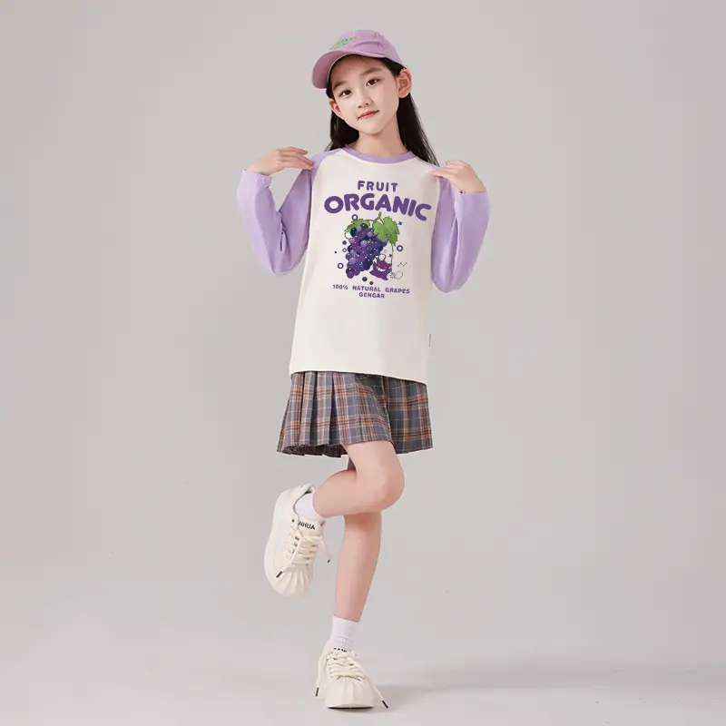 Wholesale Cotton Raglan Sleeve T-Shirt for Boys Purple Cream