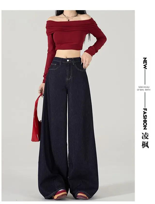 Dark Blue Wide Leg Jeans Women 2024 Spring Autumn — feature 10