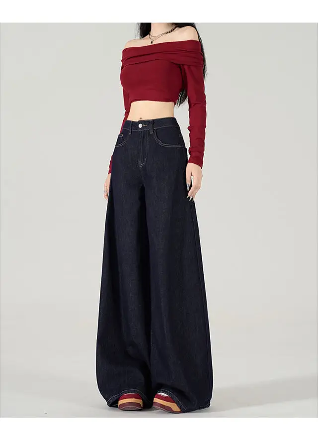 Dark Blue Wide Leg Jeans Women 2024 Spring Autumn — feature 14